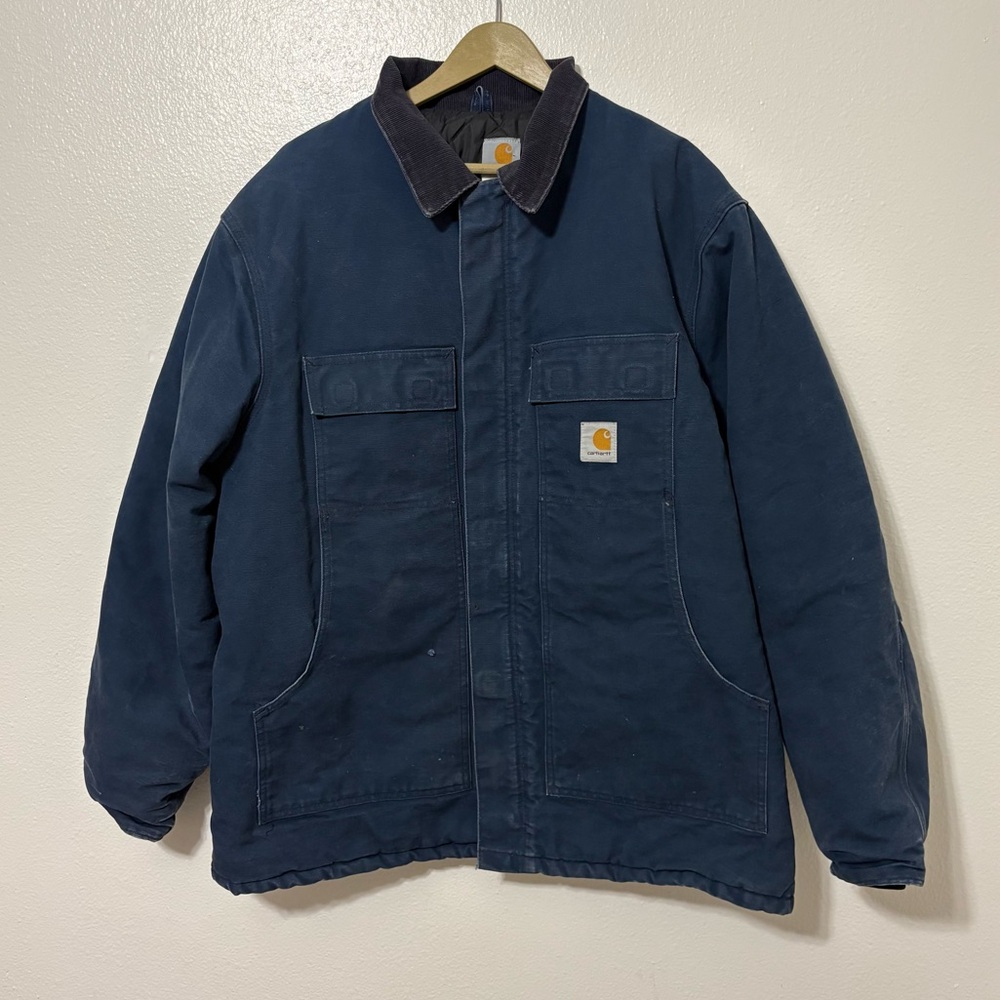 Vintage Carhartt 48 Tall Navy Detroit Arctic Quilt Lined Jacket  Corduroy Collar